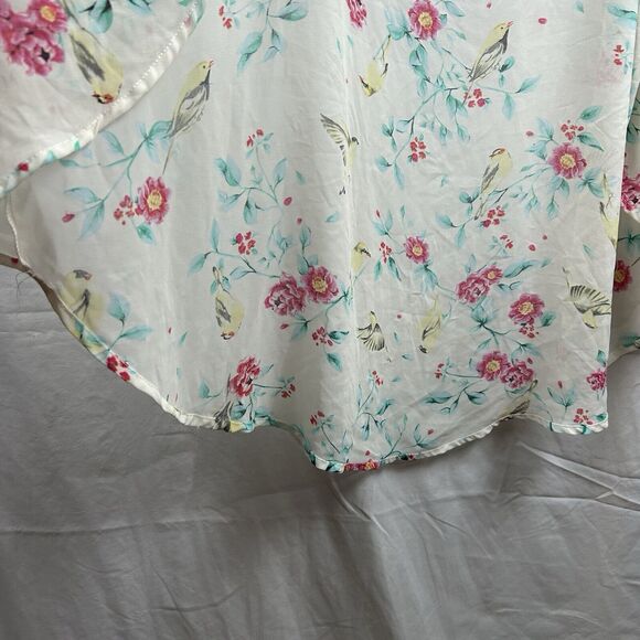 TORRID Plus Size 2X 3X Cardigan Top Ivory Pink Green Floral Birds Short Sleeve - Picture 4 of 8